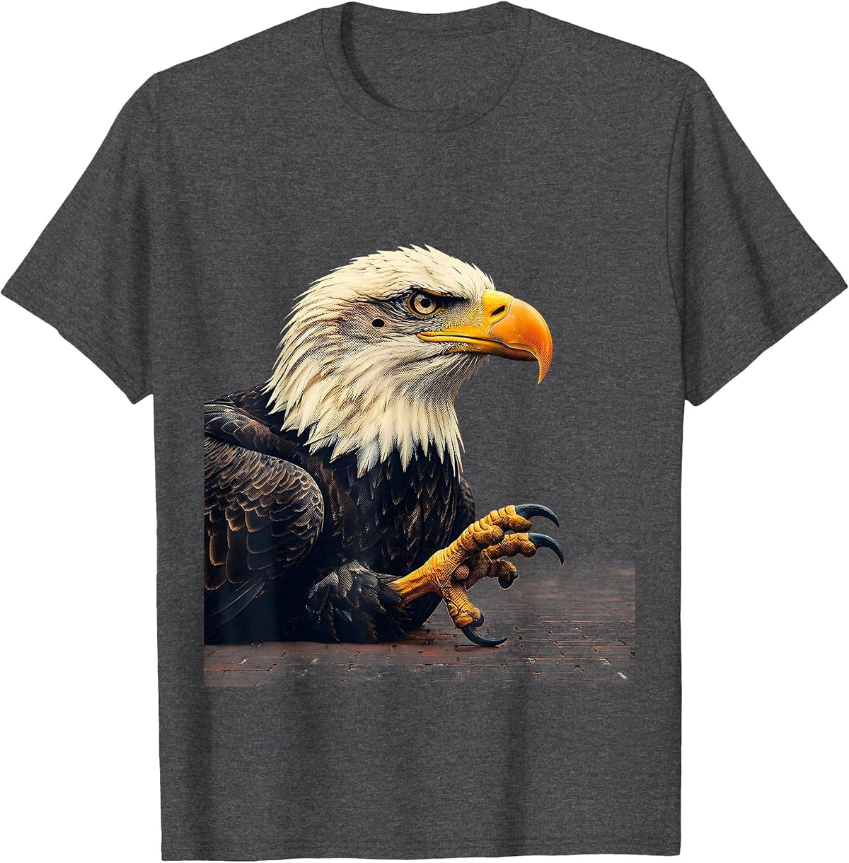 Bald Eagle Minimalist Retro Patriotic Novelty T-Shirt - Dark Heather Grey