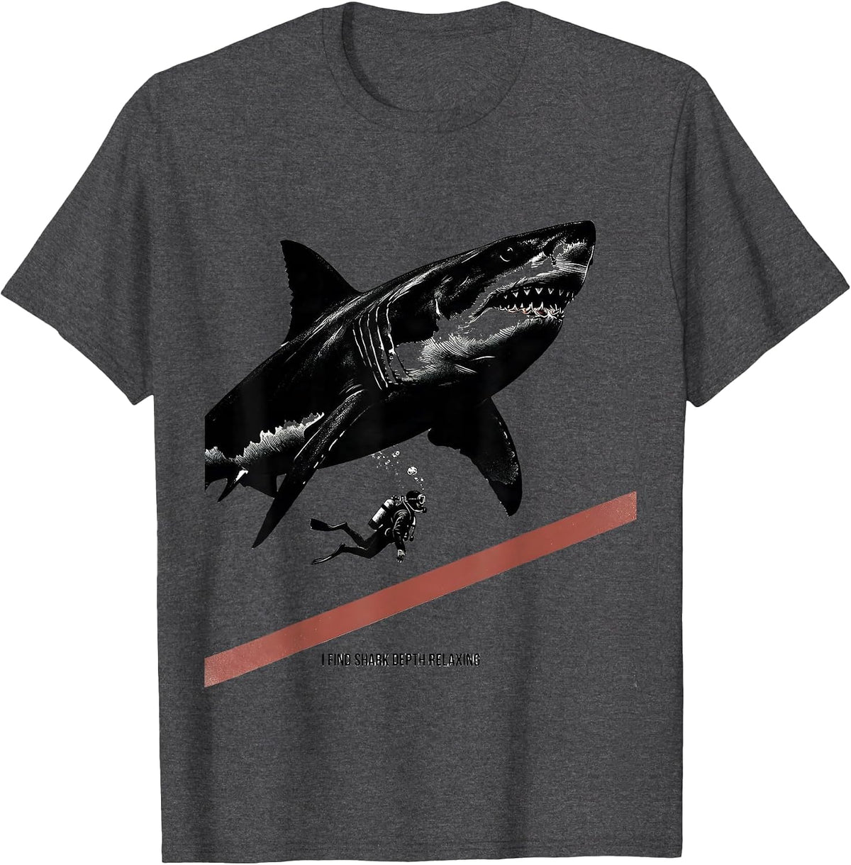 Men's I Find Shark Depth Relaxing Funny Scuba Diver Ocean Humor T-Shirt - Dark Heather Grey