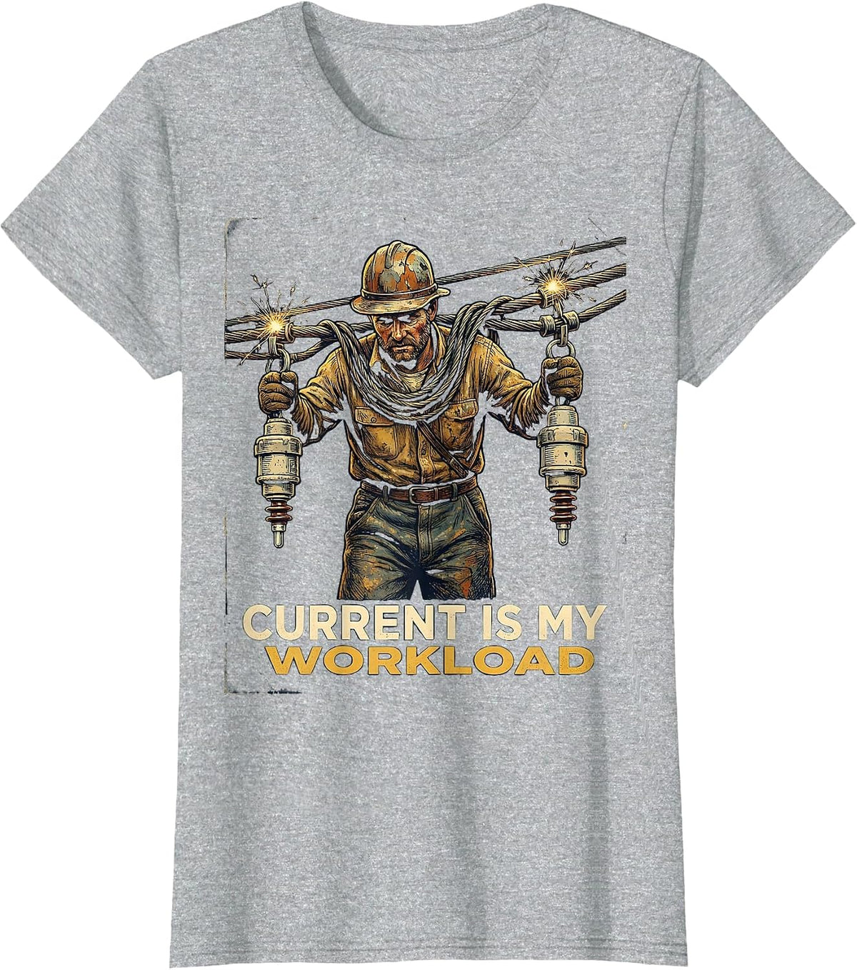 Current Is My Workload Vintage Funny Electrician Lineman T-Shirt - Heather Grey