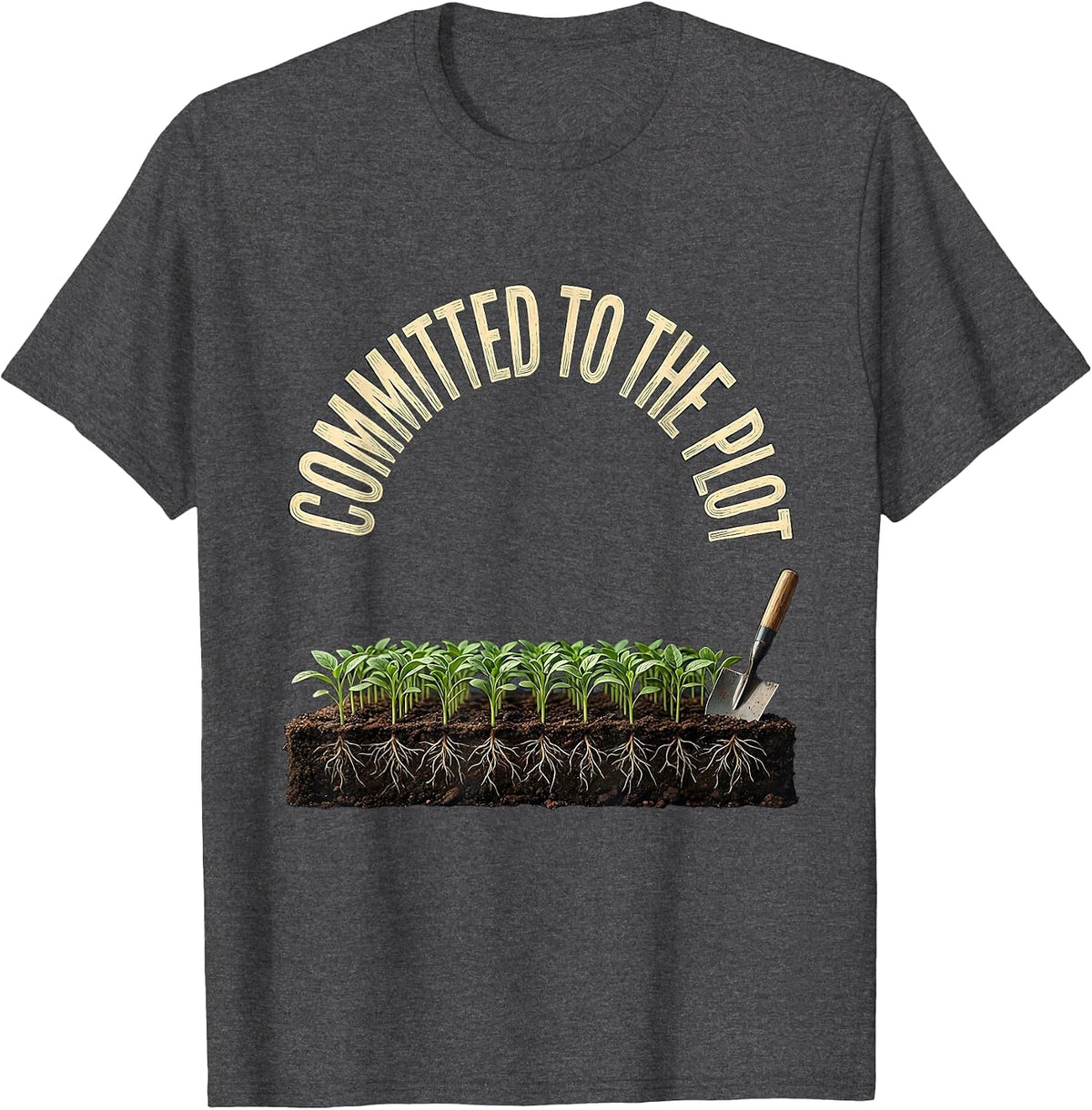 Men's Committed To The Plot Funny Gardening Plant Lover Gift T-Shirt - Dark Heather Grey
