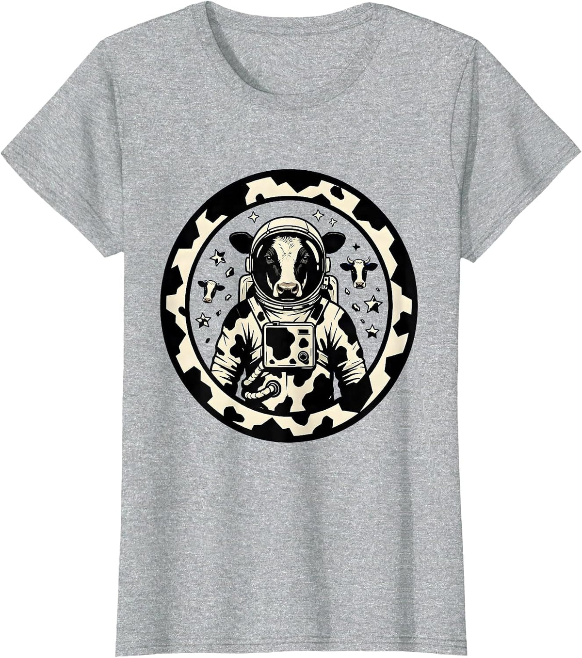 Astronaut Cow Floating in Outer Space T-Shirt - Heather Grey