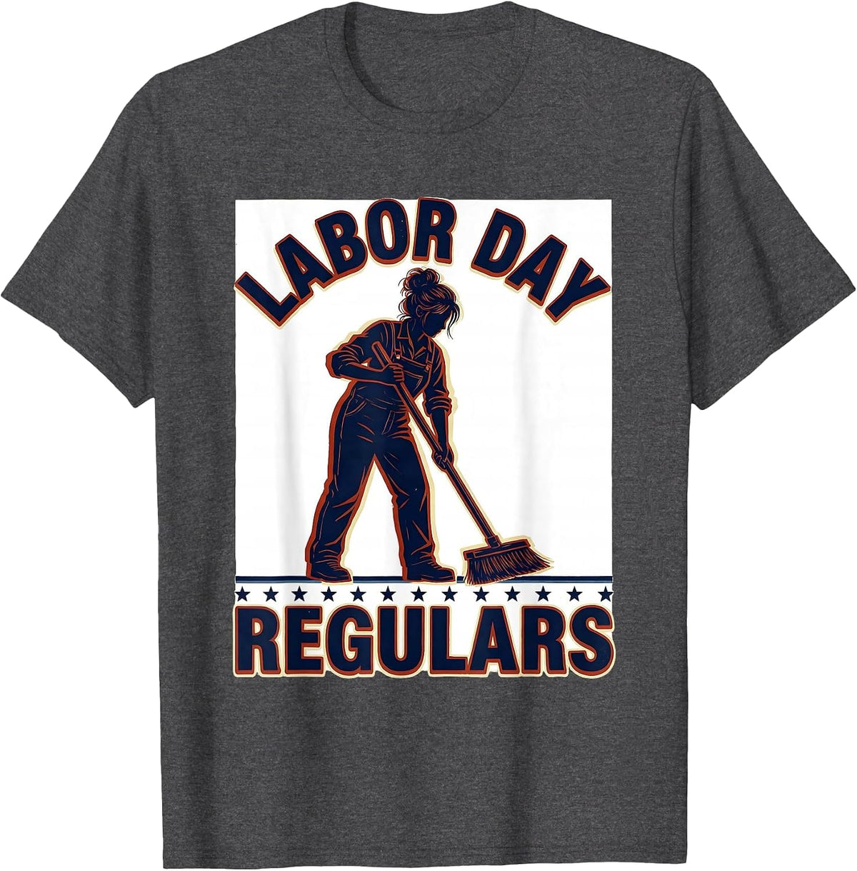 Labor Day Regulars Patriotic Messy Bun Woman Holiday T-Shirt - Dark Heather Grey