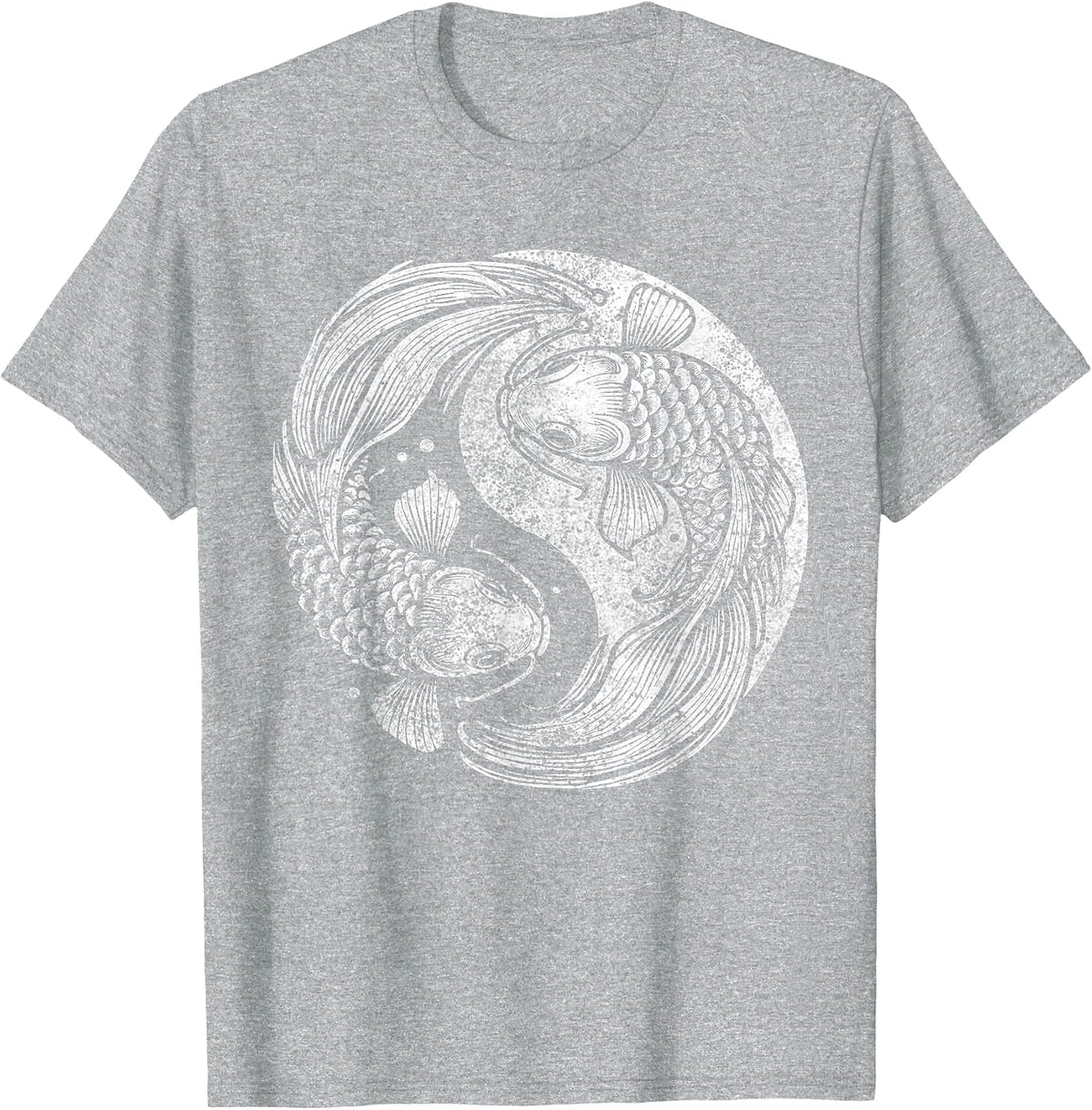 Yin and Yang Retro Japanese Koi Fish T-Shirt - Heather Grey