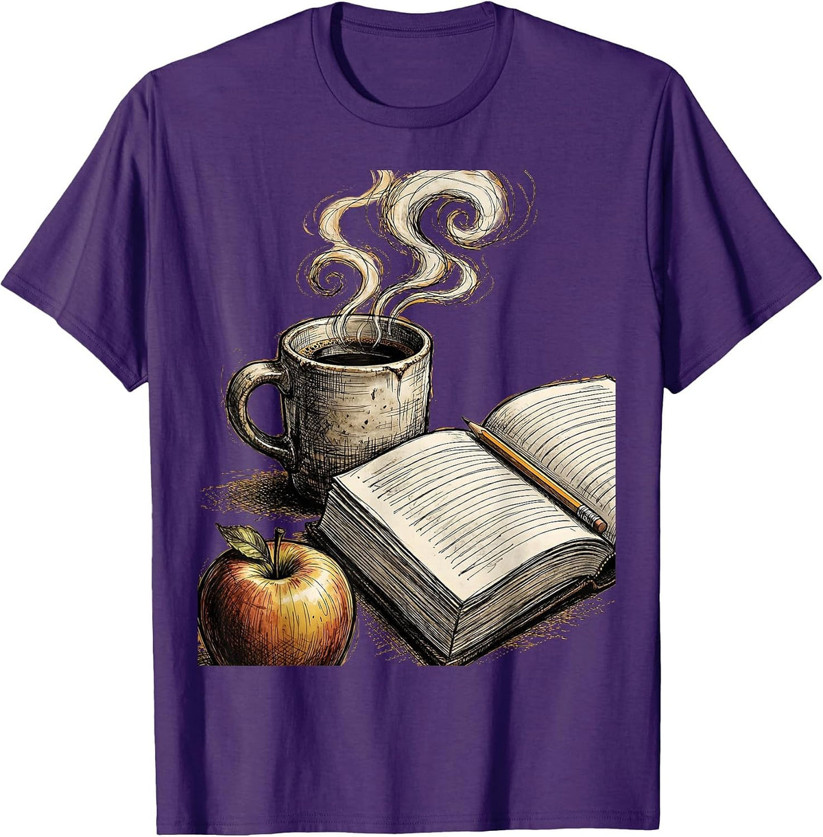 English Teacher Coffee and Grade Book Graphic T-Shirt - Purple