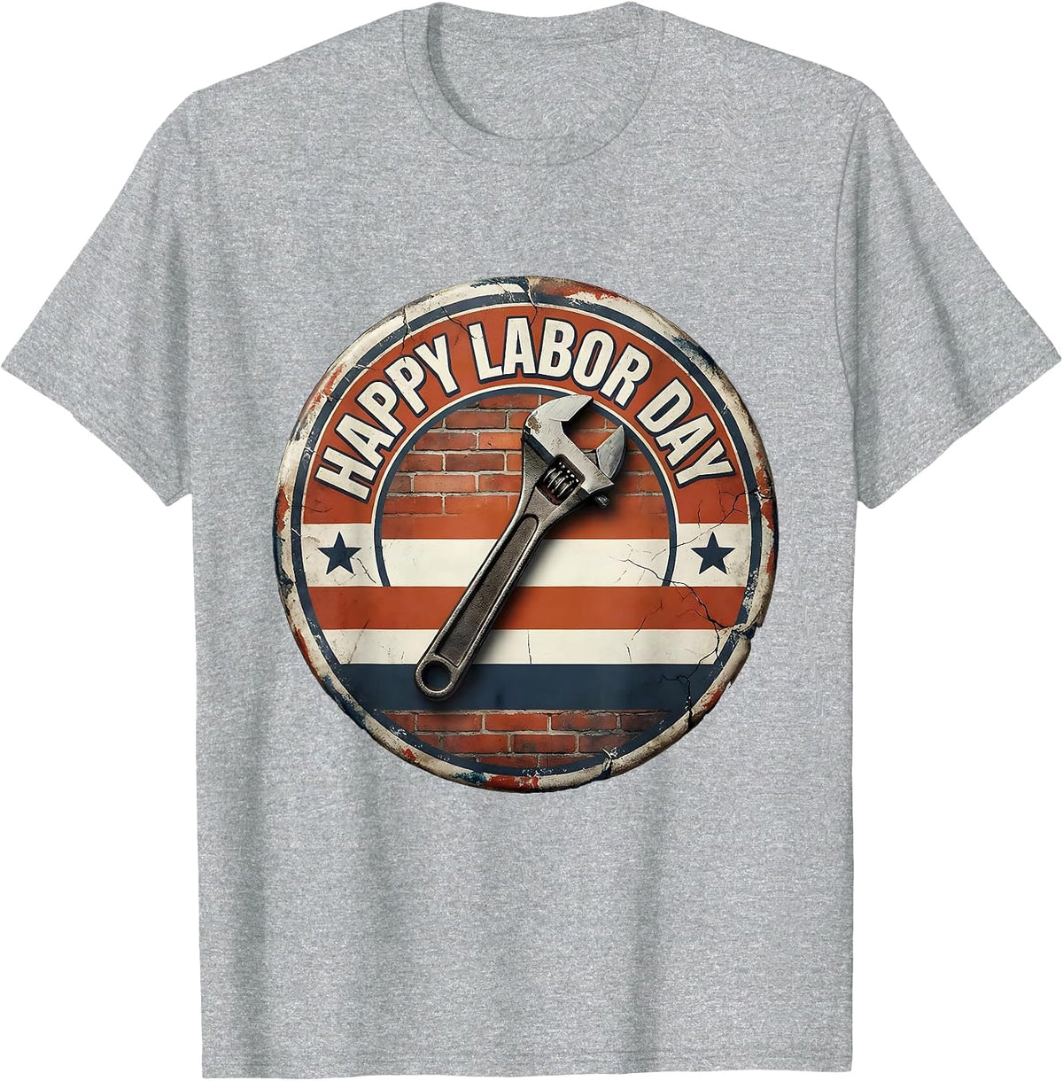 Men's Happy Labor Day Distressed Patriotic Union Worker Badge T-Shirt - Heather Grey