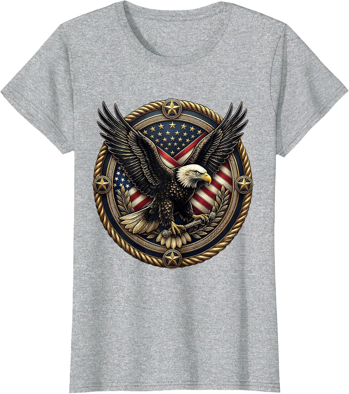 Black and Gold Eagle Silhouette Graphic Design T-Shirt - Heather Grey
