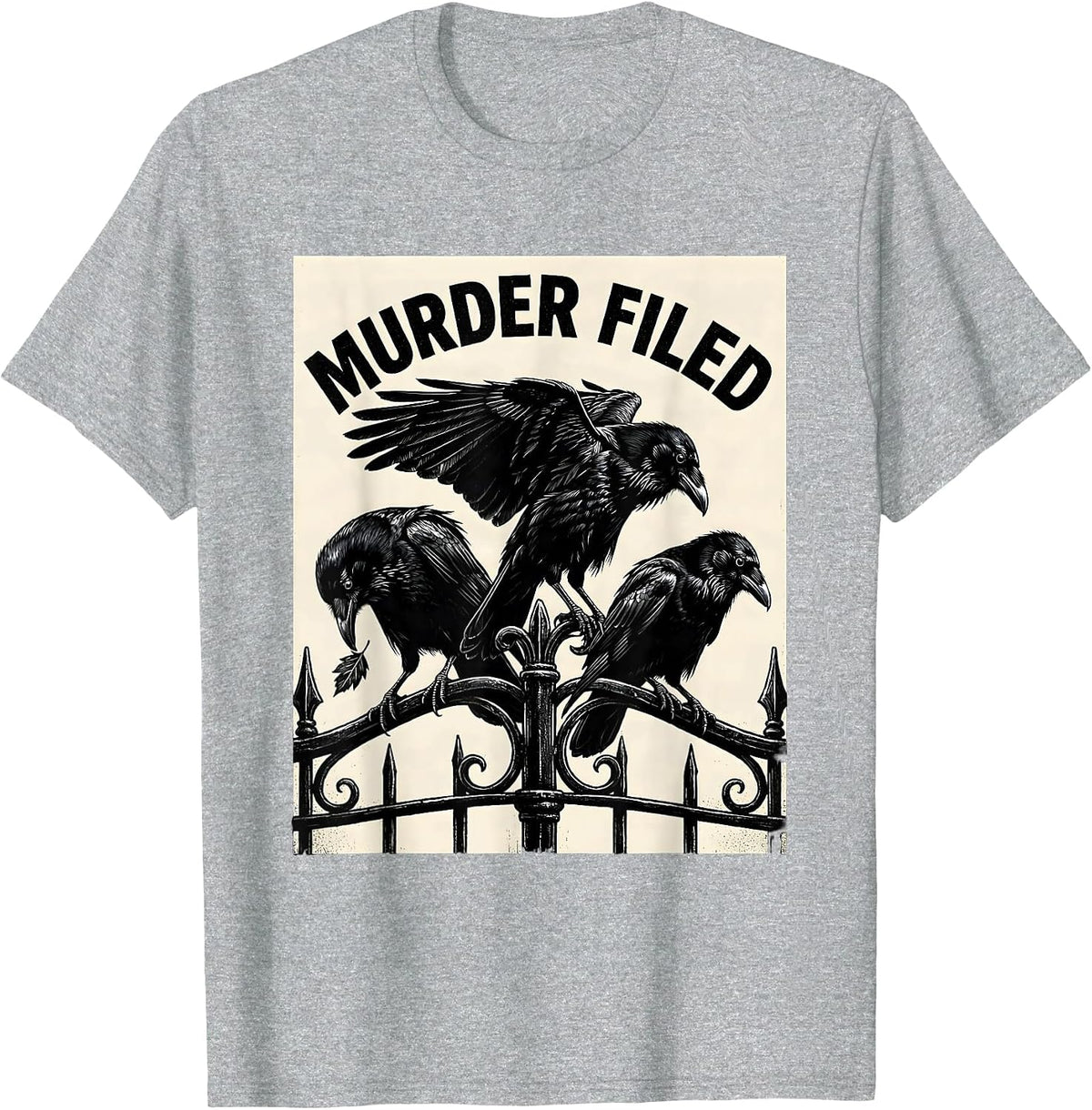 Men's Murder Filed Scratchboard Crow Dark Humor Gothic Bird Lover T-Shirt - Heather Grey
