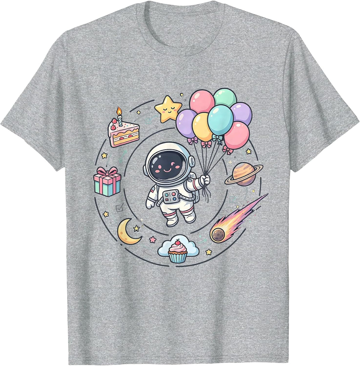 Men's Astronaut Birthday Balloons Space Illustration T-Shirt - Heather Grey