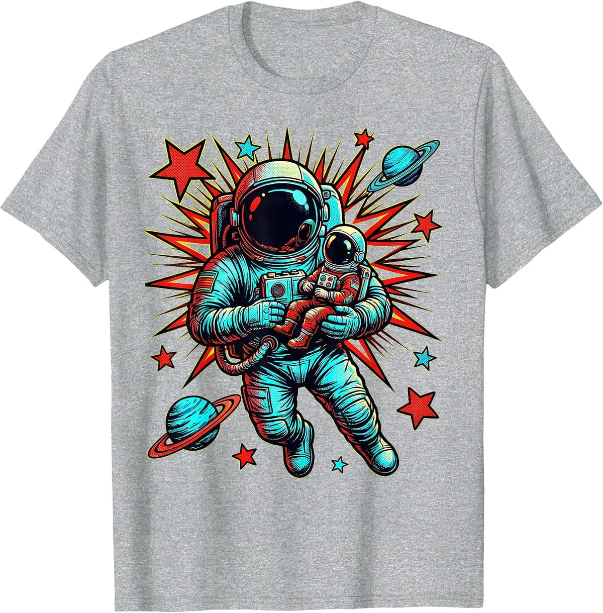 Men's Astronaut Dad and Child Floating in Space T-Shirt - Heather Grey