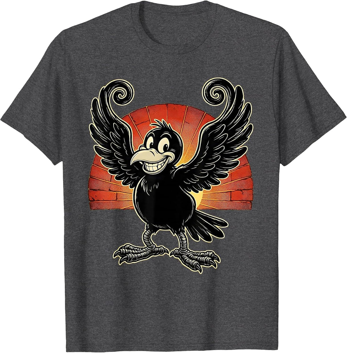 Men's Crow Wings Spread Sunset Horizon Graphic T-Shirt - Dark Heather Grey