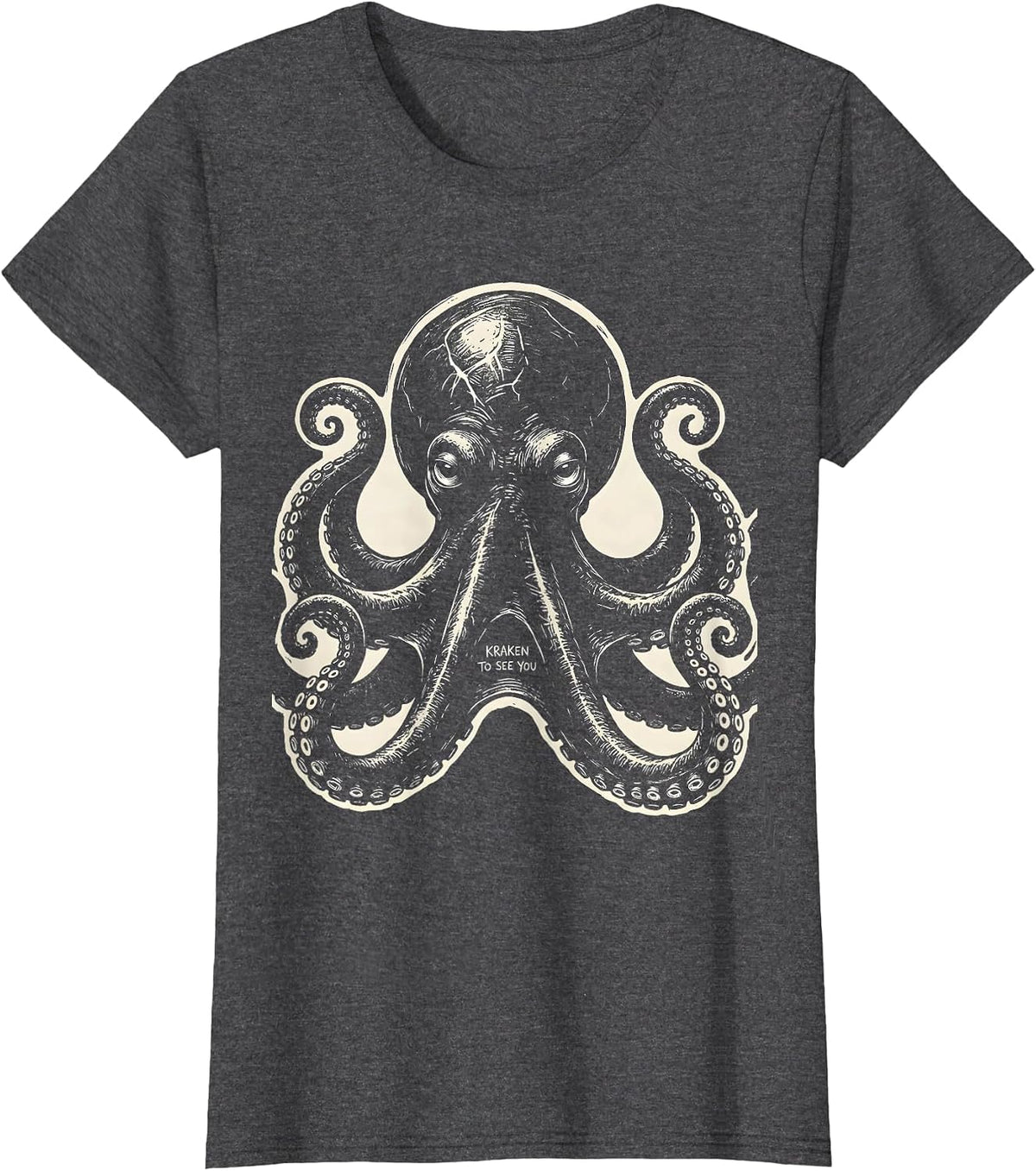Women's Kraken To See You Playful Octopus Lover Vintage Sea Creature T-Shirt - Dark Heather Grey