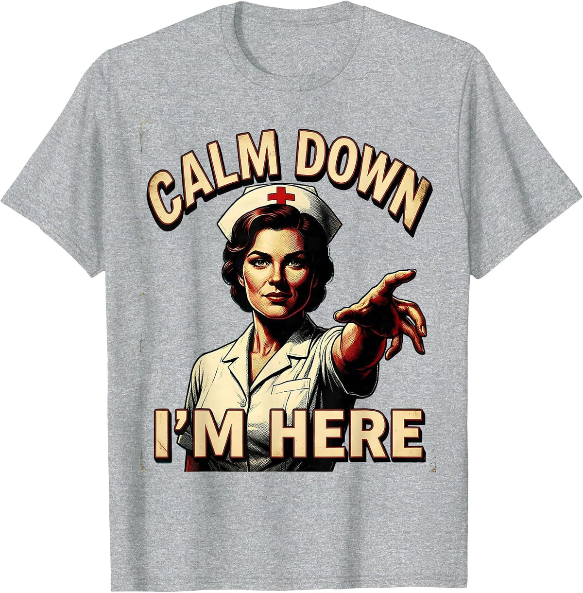 Men's Calm Down I'm Here School Nurse Design T-Shirt - Heather Grey