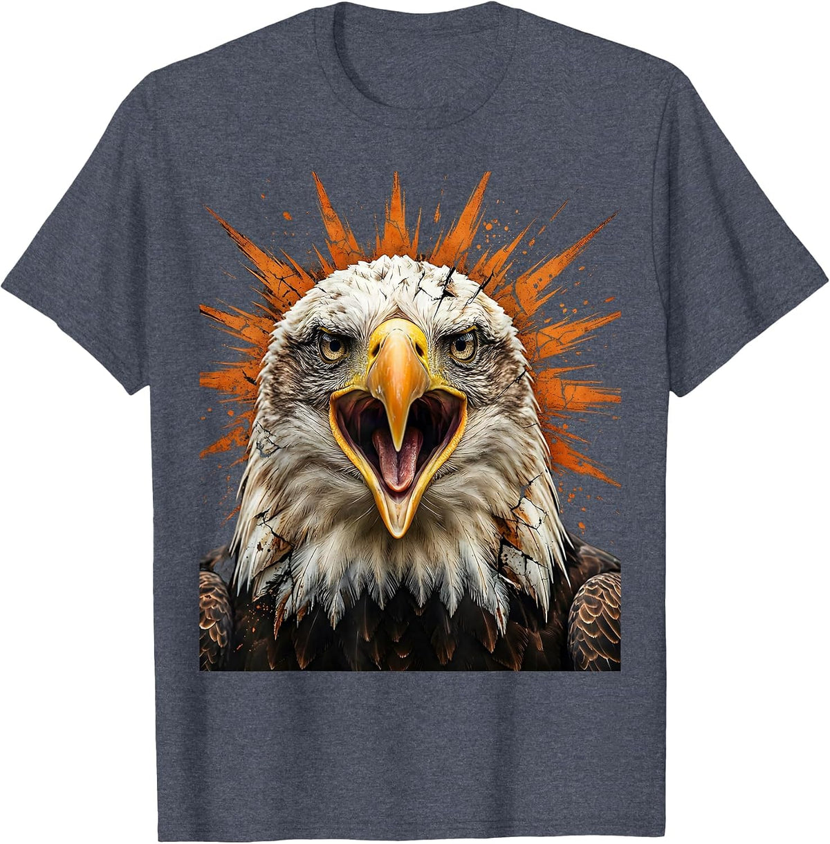 Dramatic Bald Eagle Screaming at Sunrise T-Shirt - Heather Blue