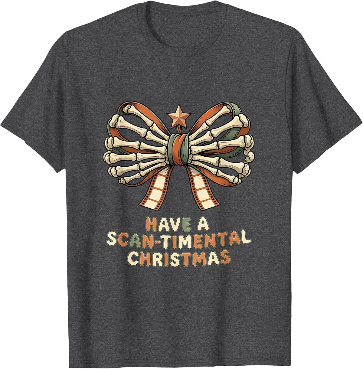Men's Have A Scan-timental Christmas Radiology Tech Humor Xray CT T-Shirt - Dark Heather Grey