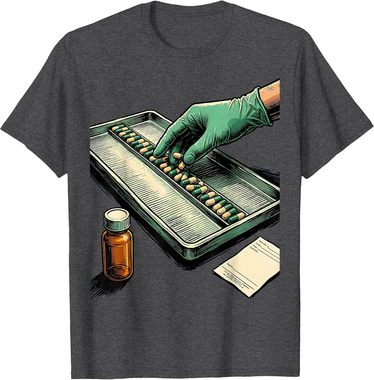 Pill Counting Tray Pharmacy Tech Occupational Humor T-Shirt - Dark Heather Grey