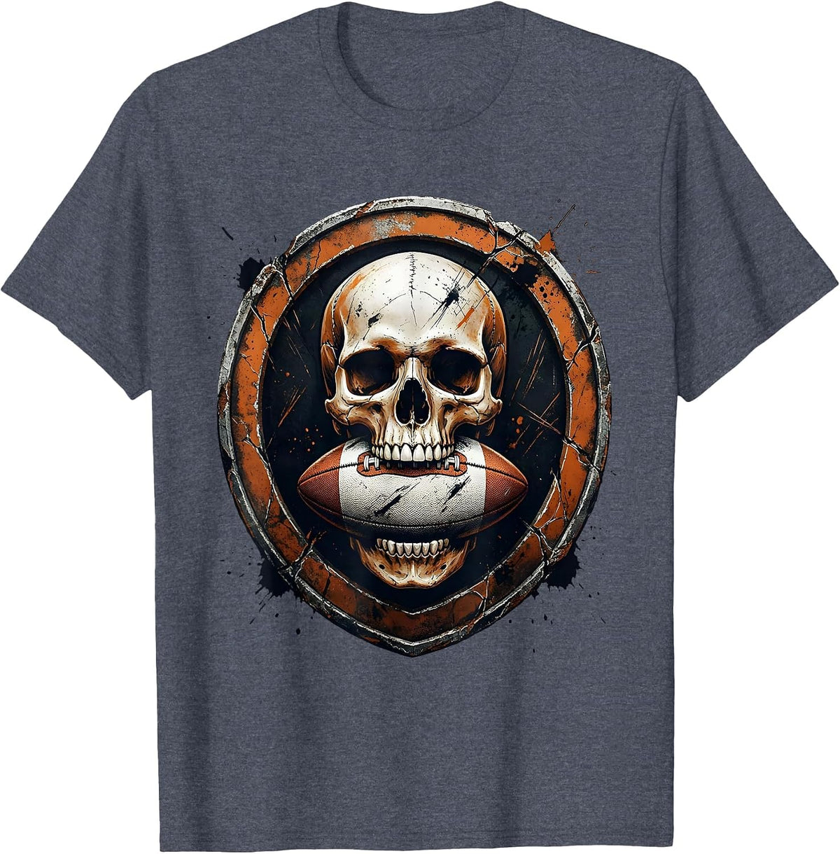 Skull Rugby Ball Mouth Guard Graphic T-Shirt - Heather Blue