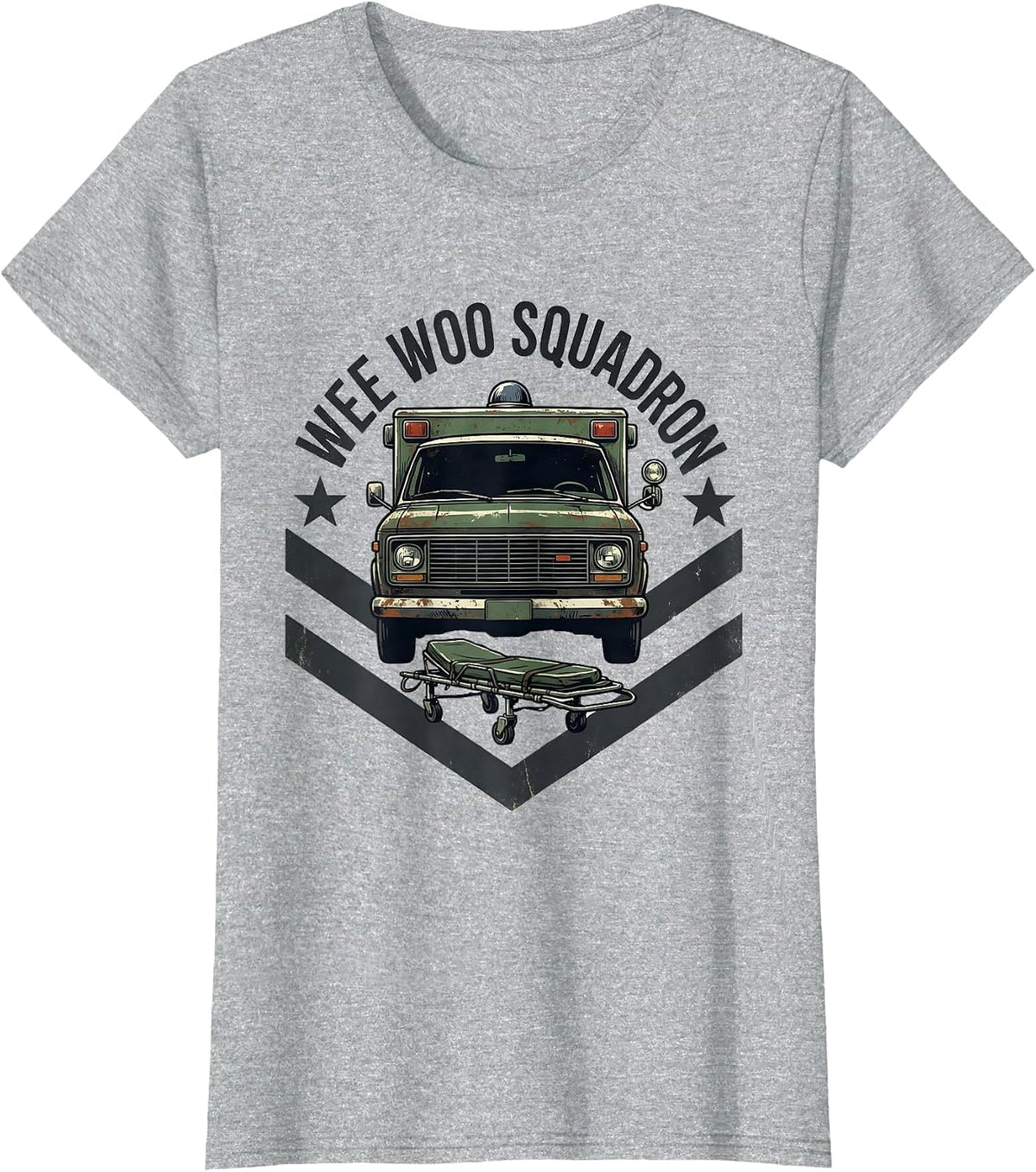 Women's Wee Woo Squadron Vintage EMS Paramedic EMT Gag Humor T-Shirt - Heather Grey