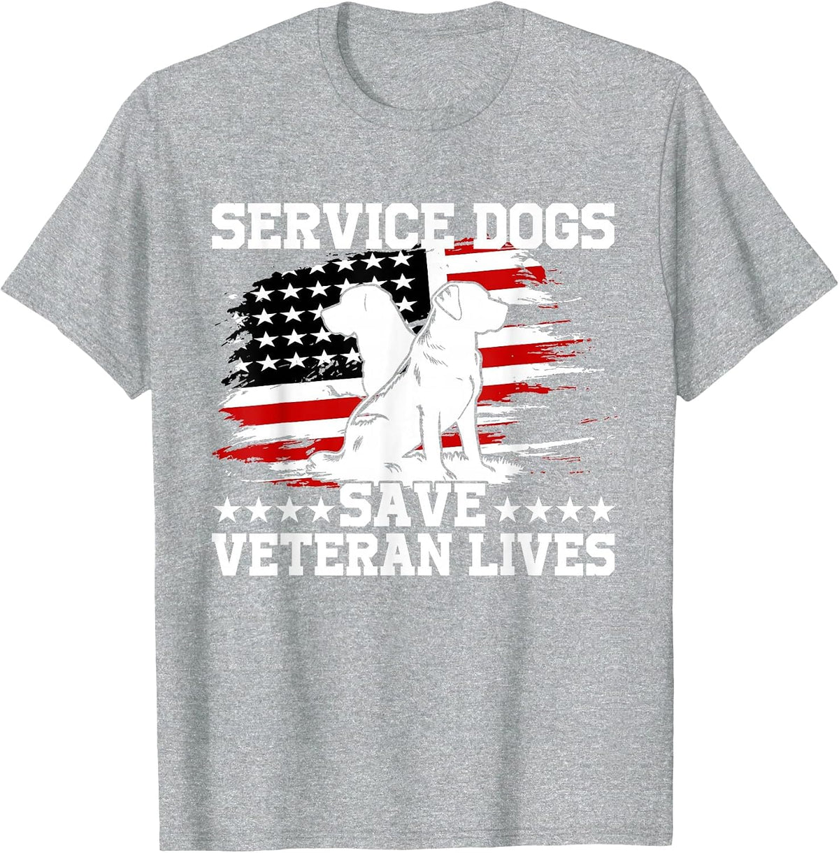 Service Dogs Save Veteran Lives American Flag Veterans Day T-Shirt - Heather Grey
