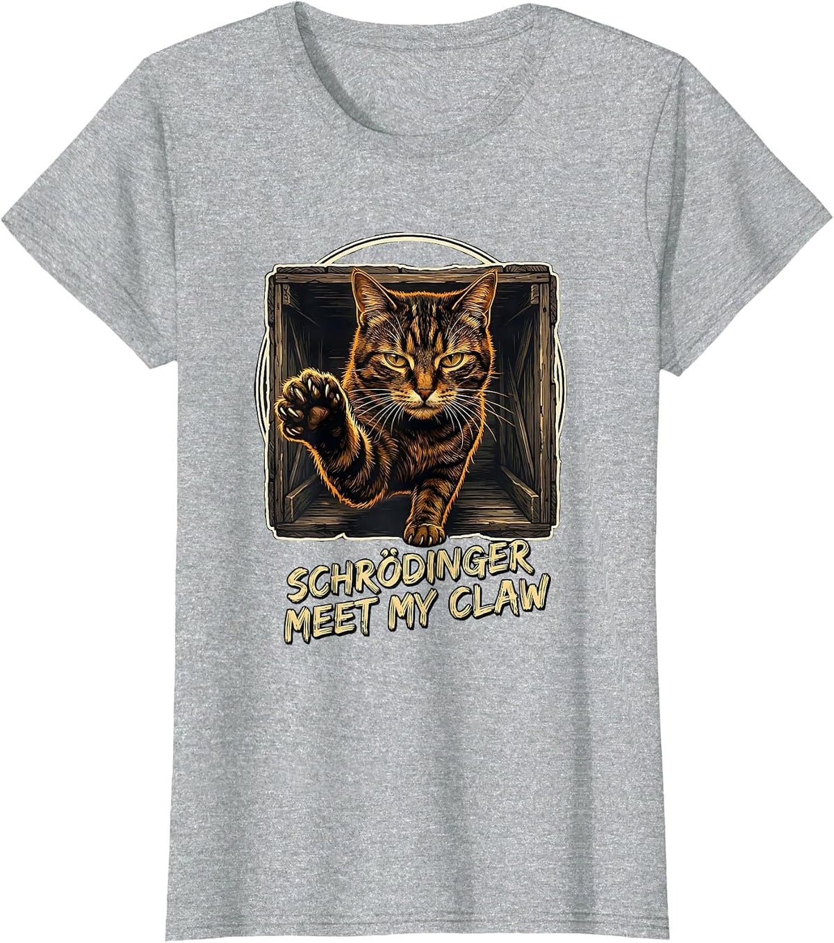 Schrödinger Meet My Claw Funny Physics Cat Lover Quantum T-Shirt - Heather Grey