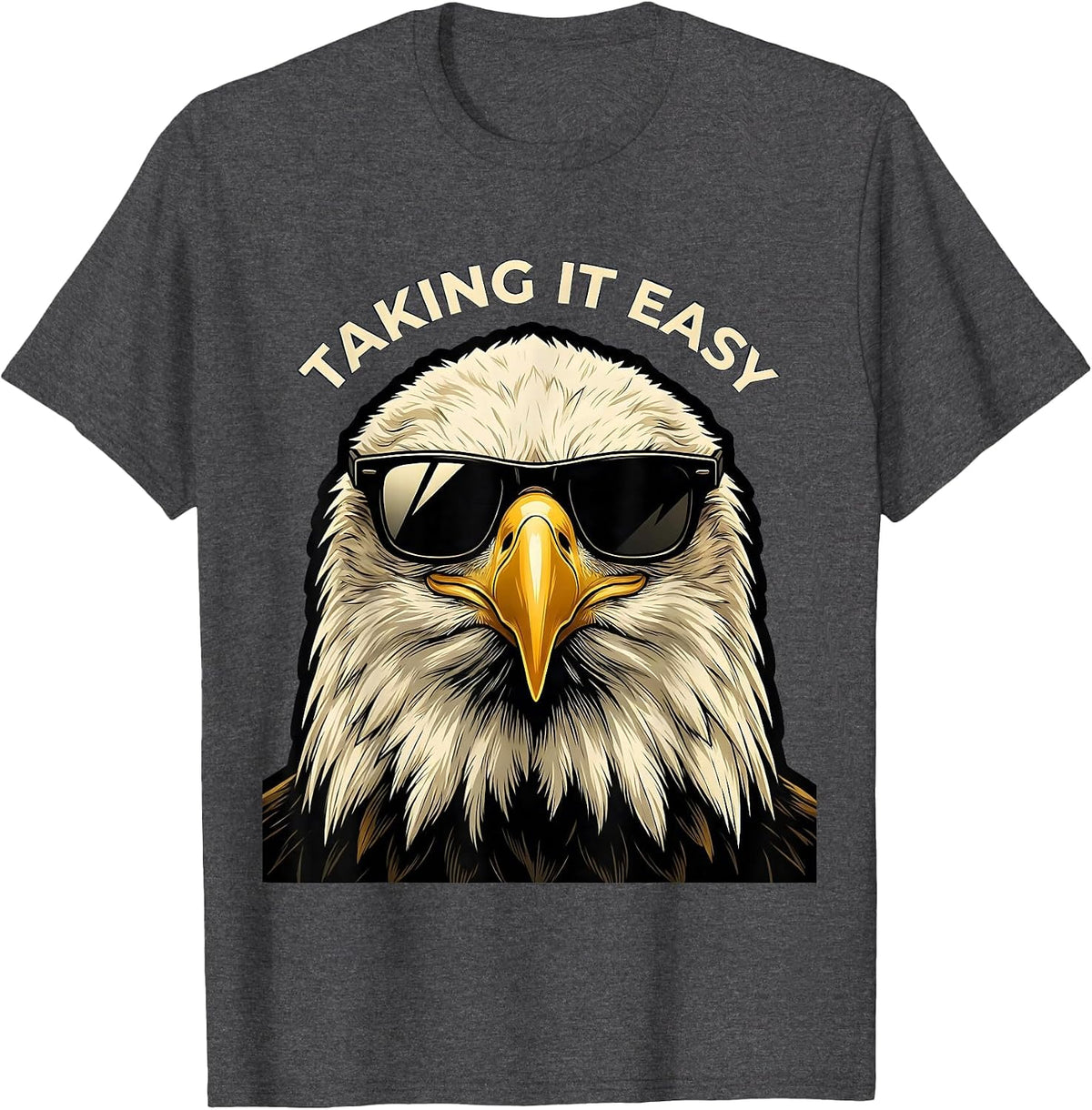 Men's TAKING IT EASY Bald Eagle Sunglasses Novelty Mascot Funny T-Shirt - Dark Heather Grey