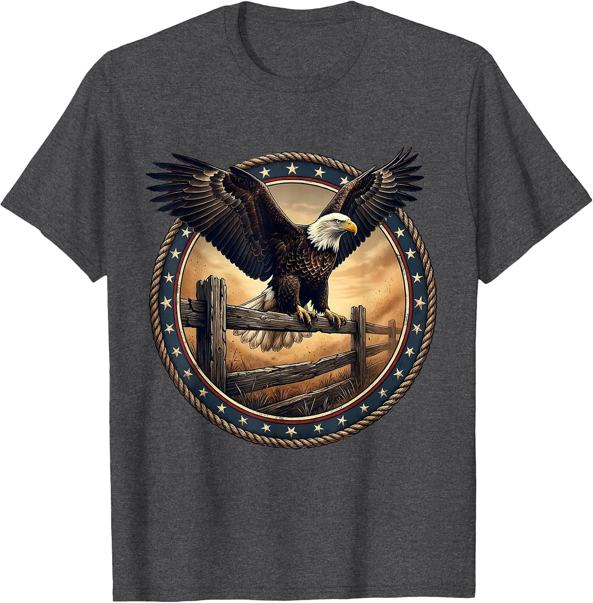 Bald Eagle Perched on Split-Rail Fence T-Shirt - Dark Heather Grey