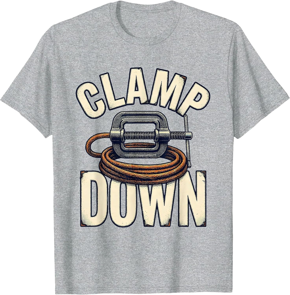 Men's Clamp Down Detailed Line Illustration Blue Collar Welder T-Shirt - Heather Grey