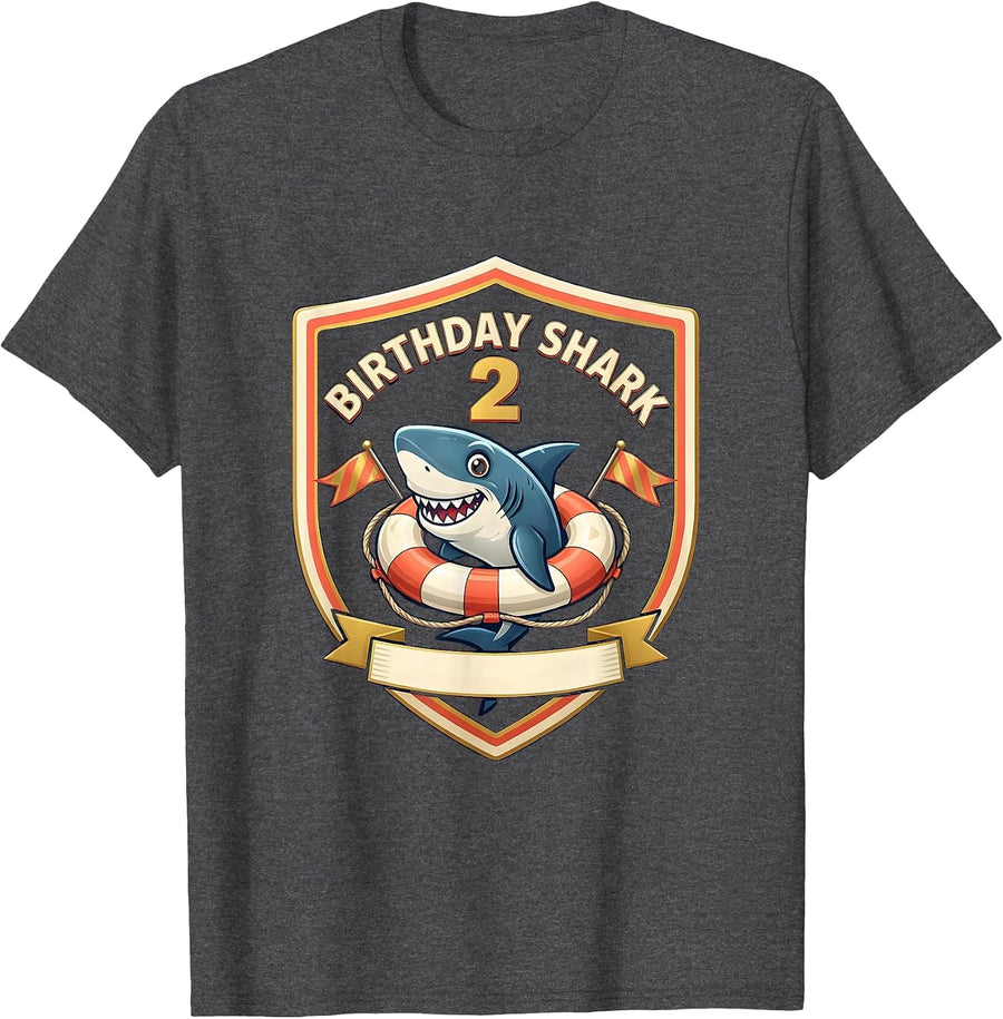 Men's Birthday Shark 2 Playful Whale Marine Animal Toddler Party T-Shirt - Dark Heather Grey