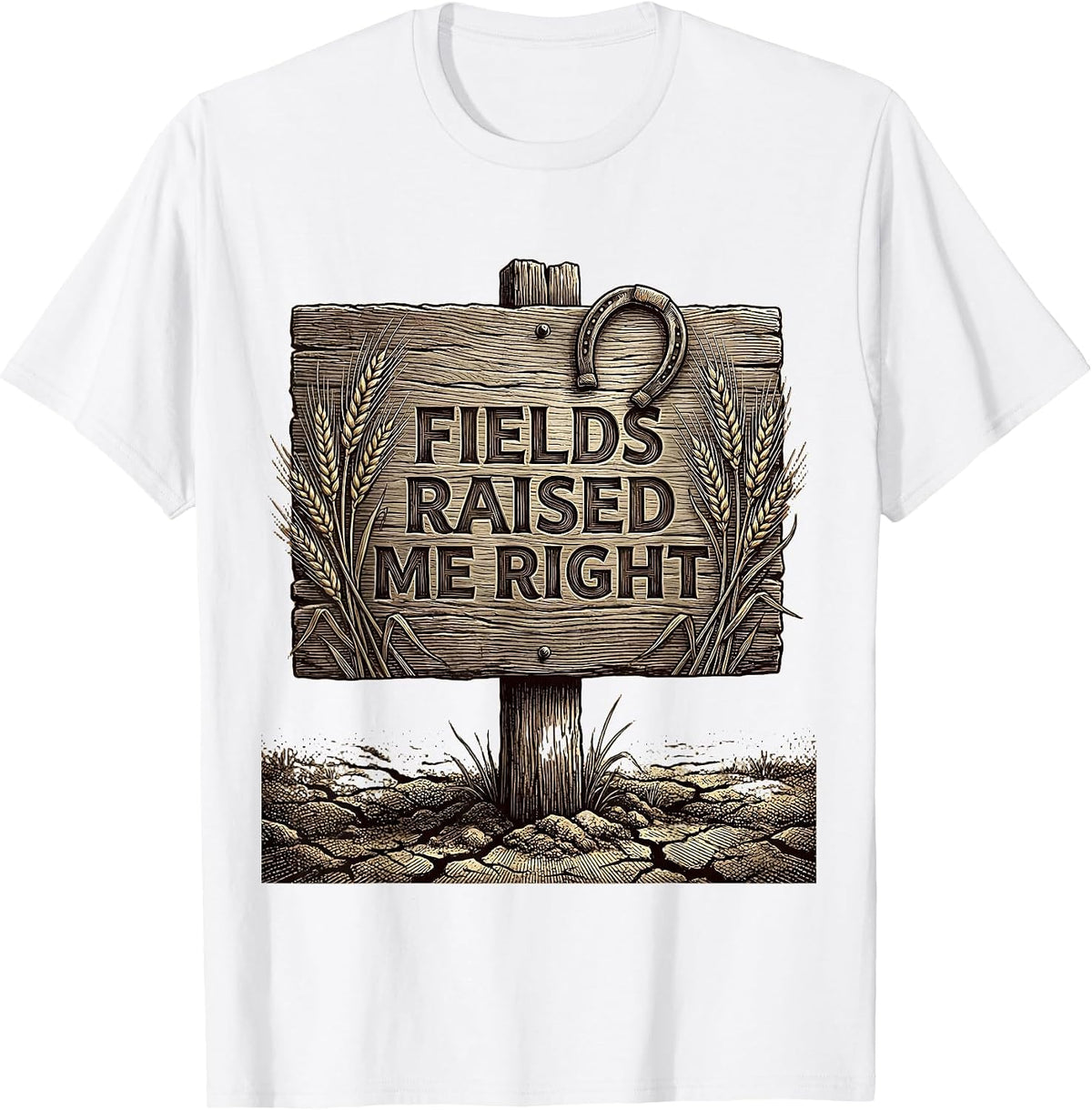 Men's Fields Raised Me Right Country Roots Design T-Shirt - White