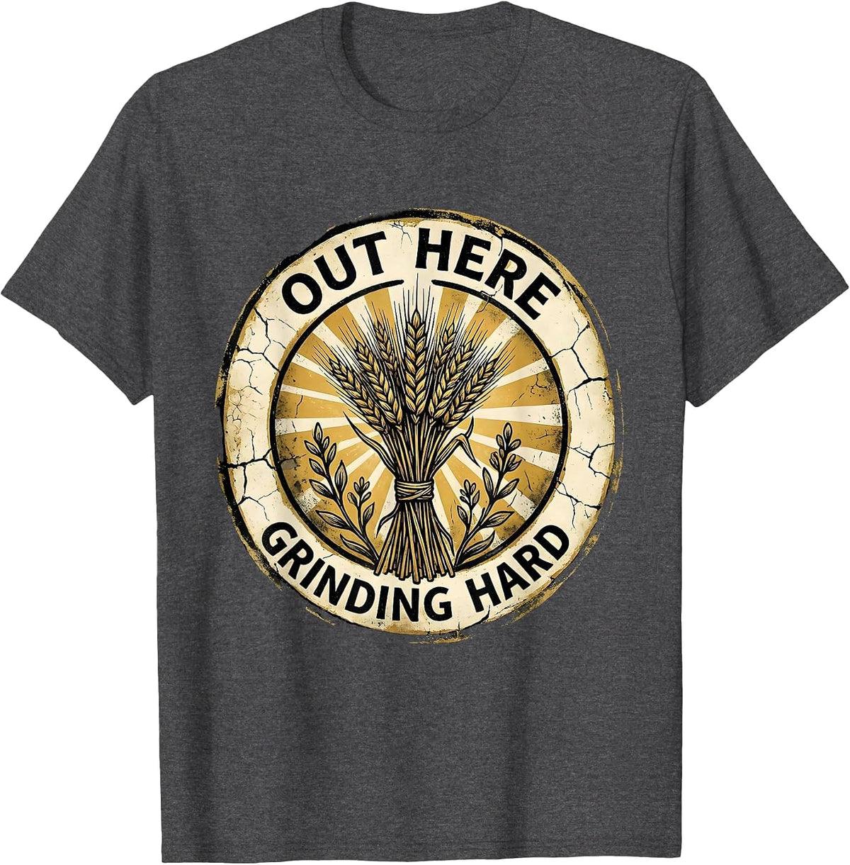 Men's Out Here Grinding Hard Hustle Graphic Design T-Shirt - Dark Heather Grey