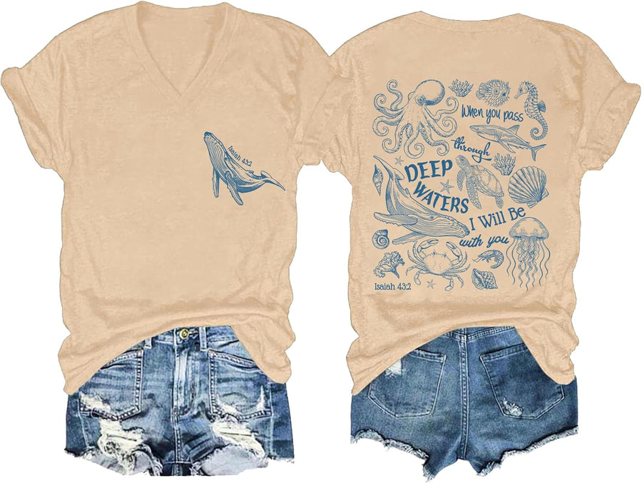 Whale Shark Christian T-Shirt, Whale Shark Christian Shirt Funny Ocean Shirt - V-Neck Khaki-v