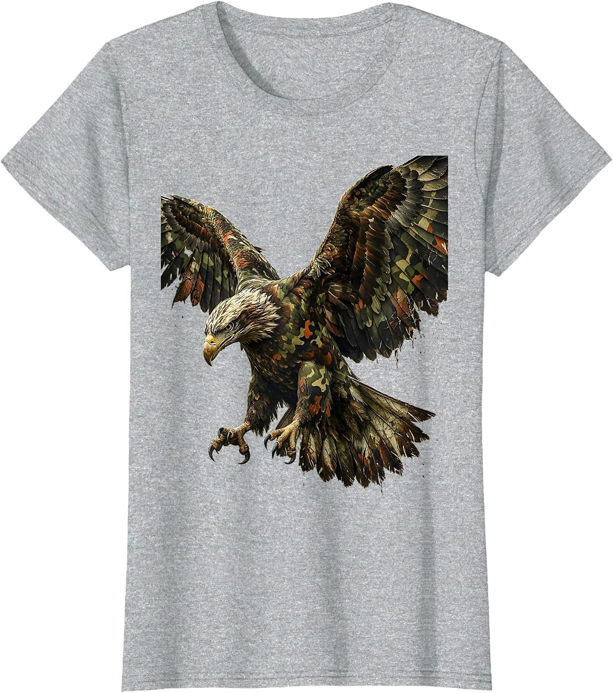 Camo Bald Eagle Wings Spread Patriotic Design T-Shirt - Heather Grey