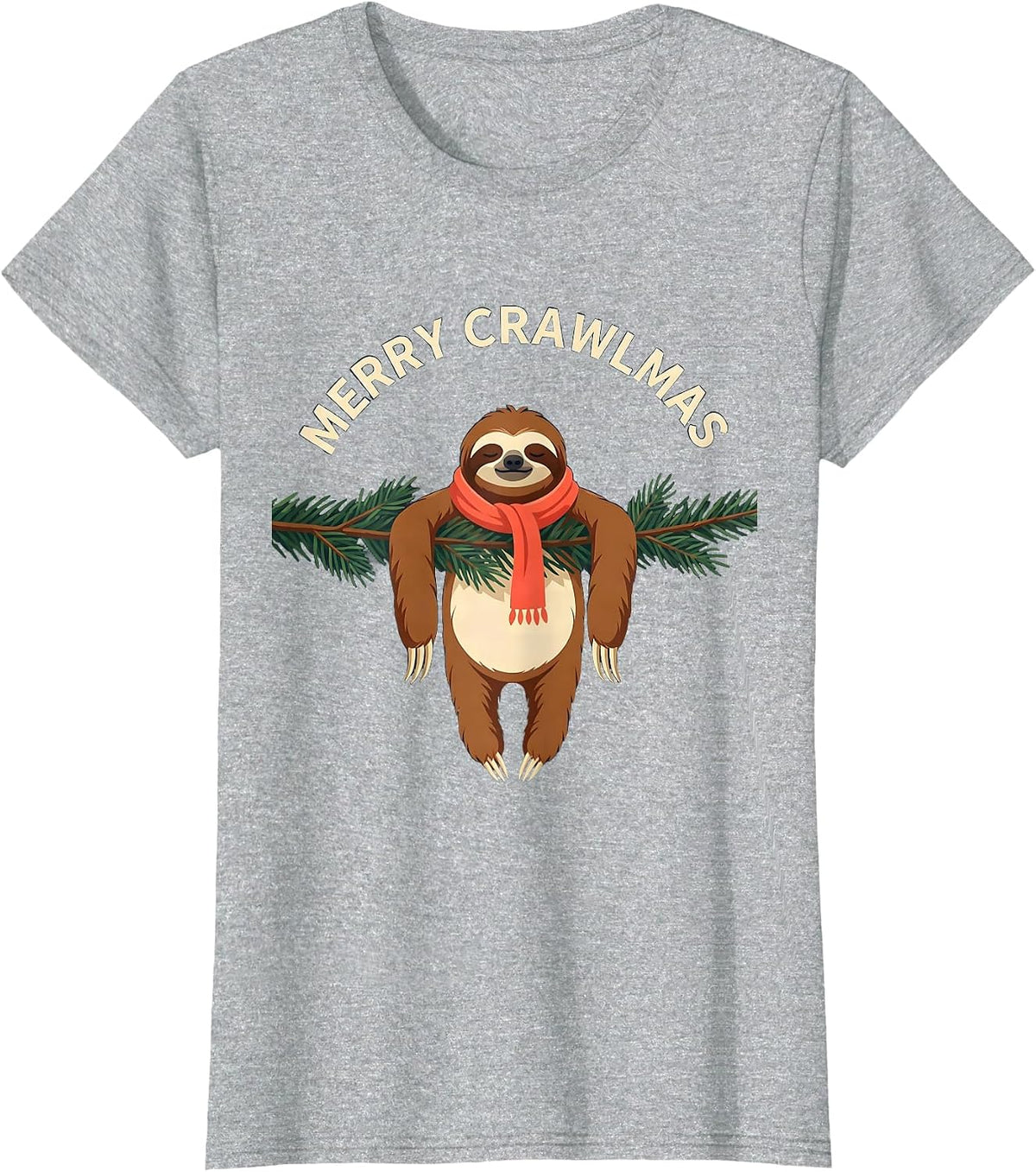 Women's Merry Crawlmas Funny Sloth Lover Ugly Christmas Sweater T-Shirt - Heather Grey