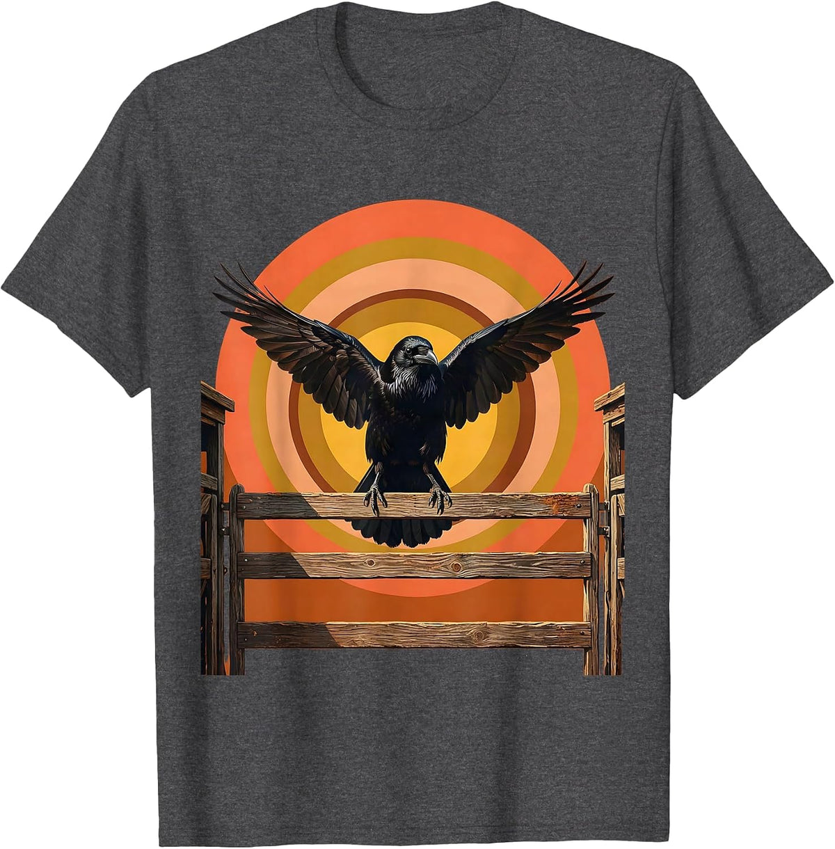 Crow on Rodeo Gate Western Graphic Design T-Shirt - Dark Heather Grey