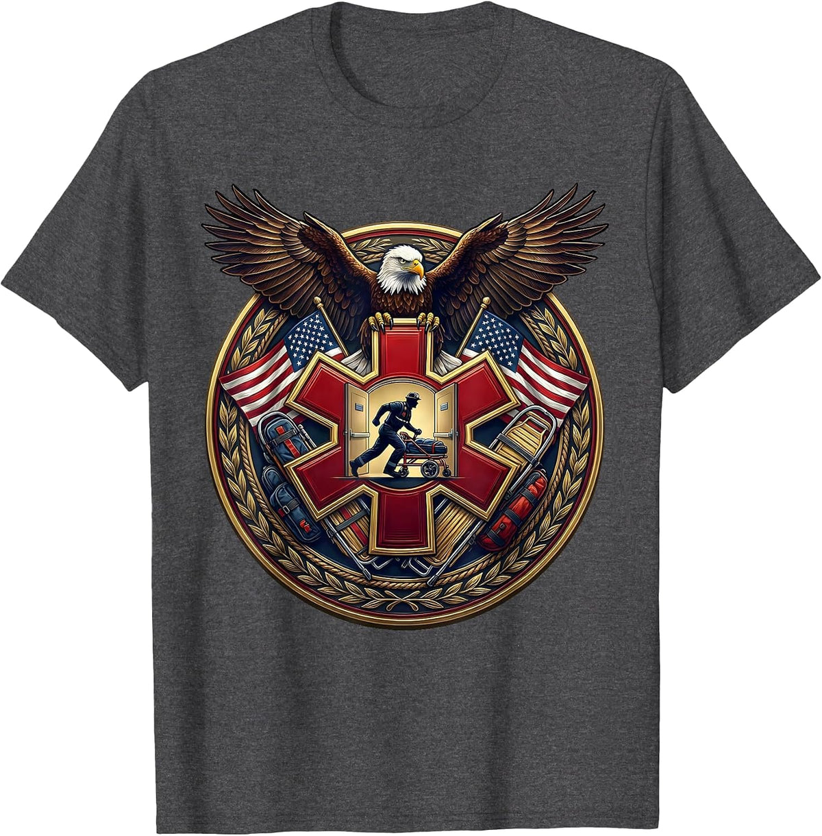 Emergency Department Paramedic Sprinting Stretcher Tee T-Shirt - Dark Heather Grey