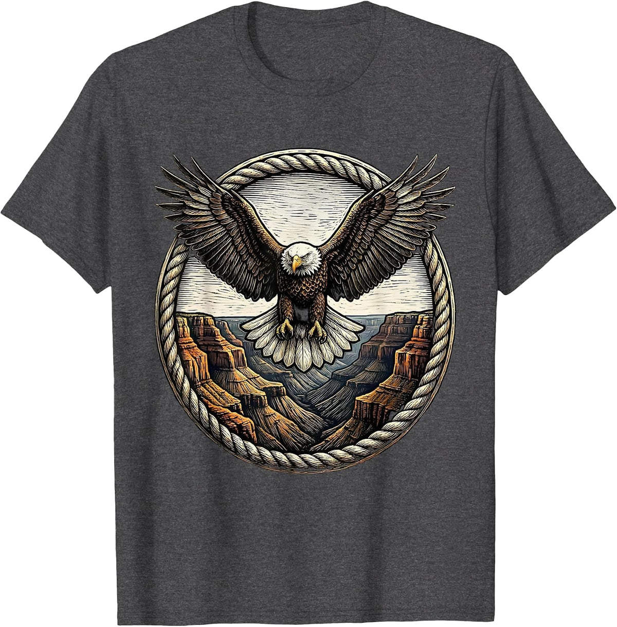 Men's Bald Eagle Soaring Over Canyon Cliffs T-Shirt - Dark Heather Grey