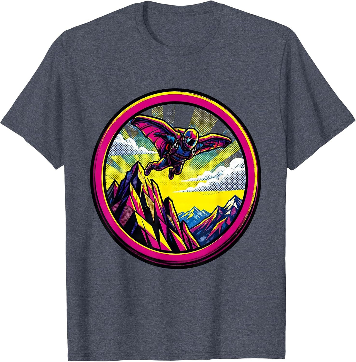 I Do My Own Stunts Base Jumping Graphic T-Shirt - Heather Blue