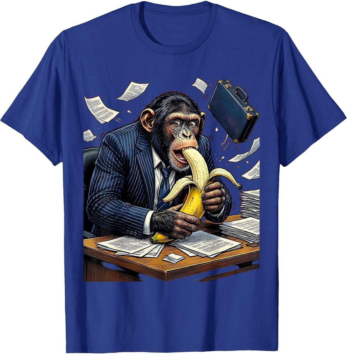 Monkey Business Suit Banana Funny Office Humor T-Shirt - Royal Blue