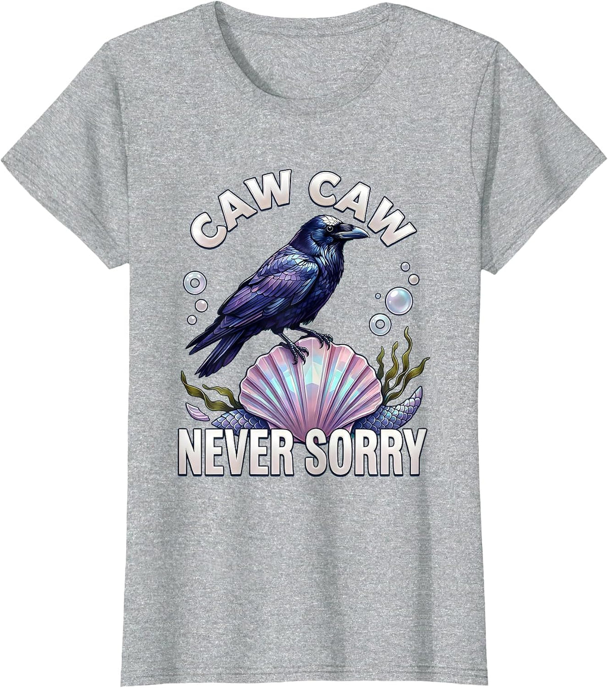 Women's Caw Caw Never Sorry Bold Crow Design T-Shirt - Heather Grey