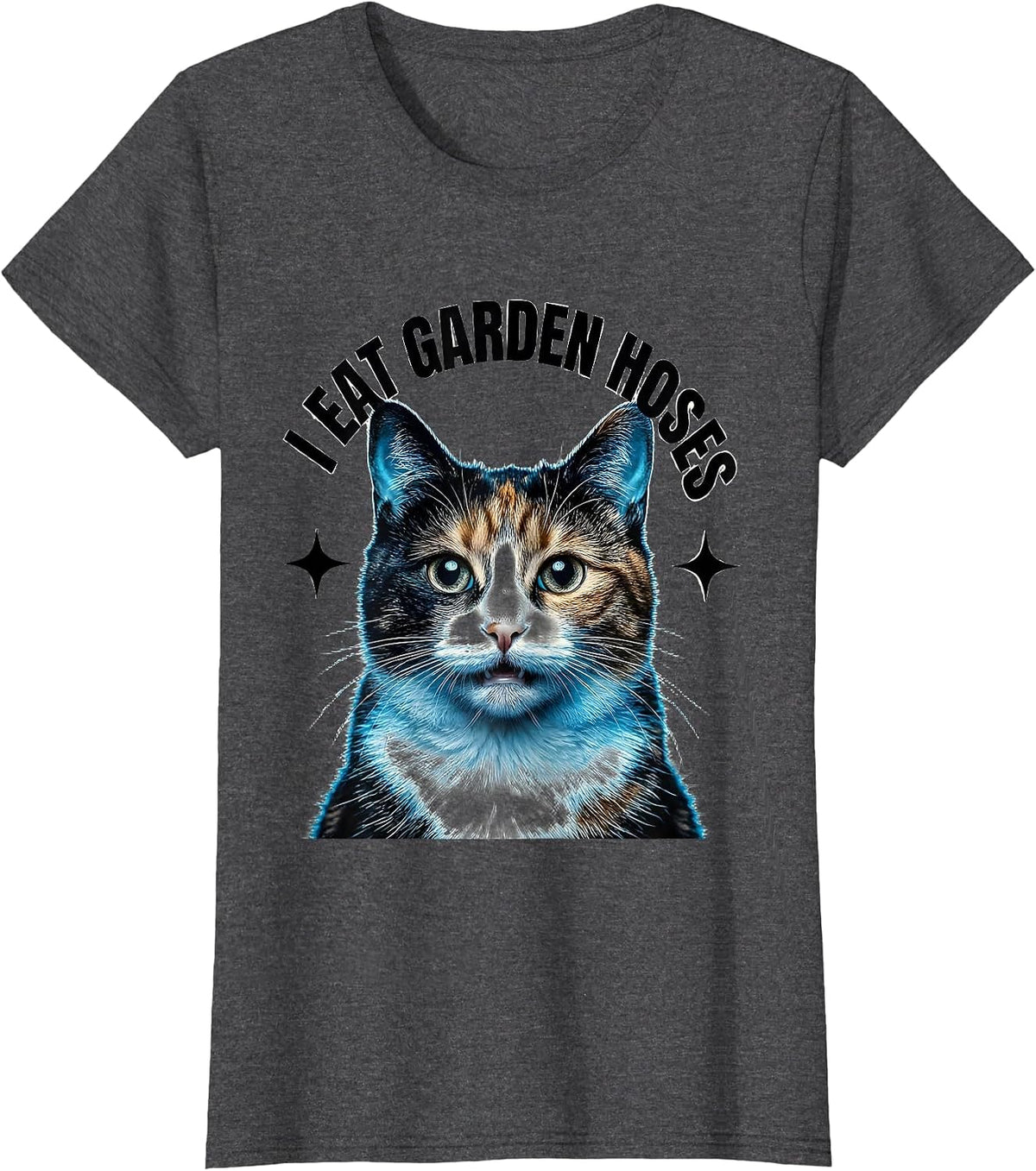 Women's I Eat Garden Hoses Funny Cat Meme Bootleg Graphic T-Shirt - Dark Heather Grey