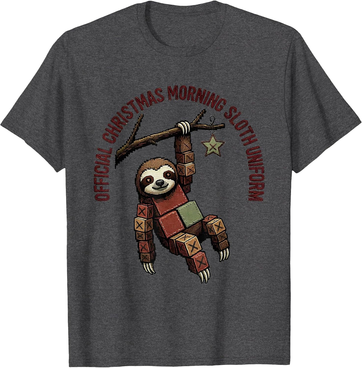 Men's Official Christmas Morning Sloth Uniform Funny Sloth Gift T-Shirt - Dark Heather Grey