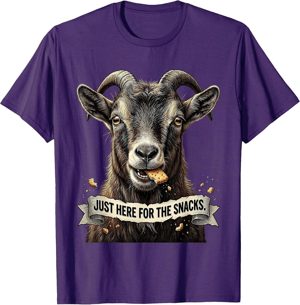 Men's Just Here for the Snacks Funny Goat Design T-Shirt - Purple