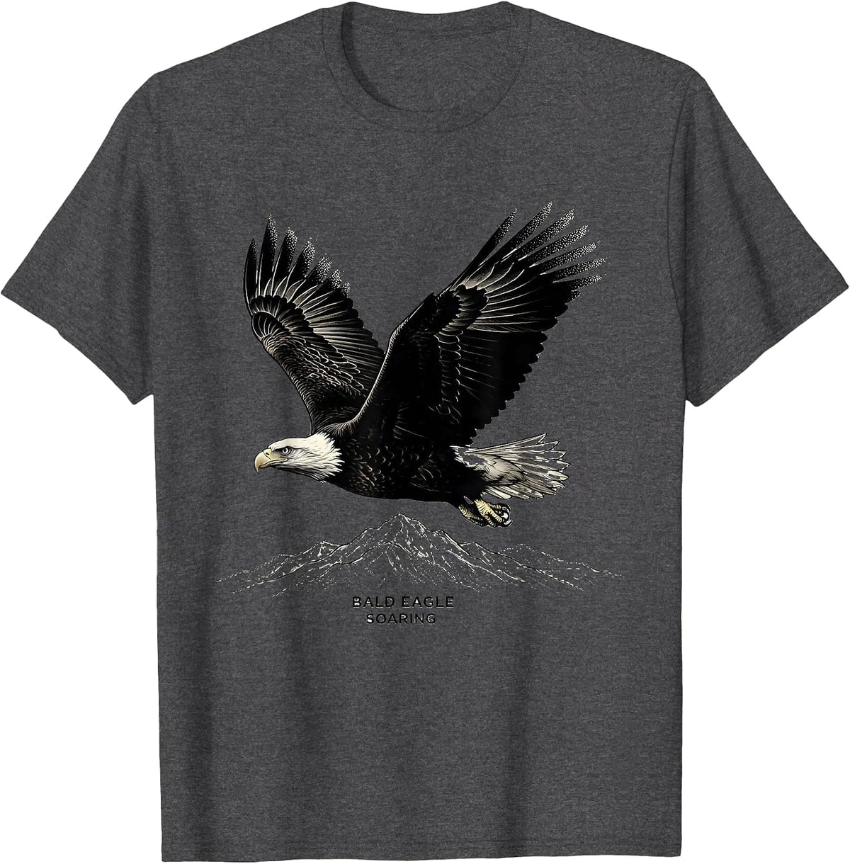 Bald Eagle Soaring Blackwork Dotwork Eagle Lover Wildlife T-Shirt - Dark Heather Grey
