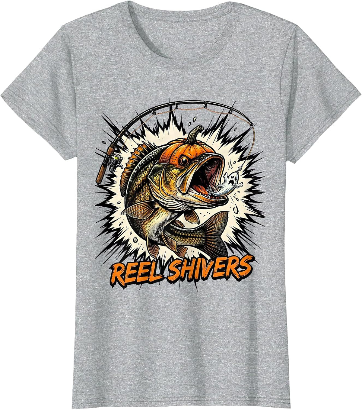Reel Shivers Comic Book Spooky Halloween Fishing Gift T-Shirt - Heather Grey