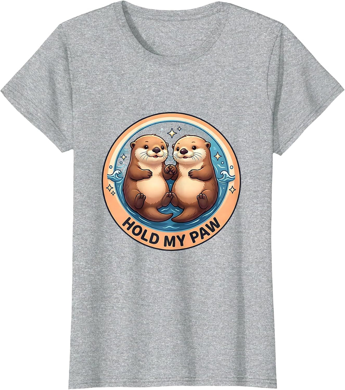 Hold My Paw Cute Sea Otter Design T-Shirt - Heather Grey