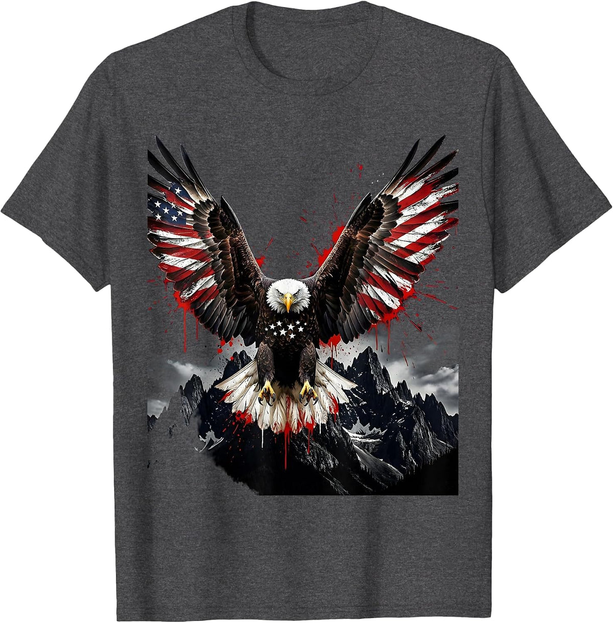 Men's Bald Eagle Soaring Over Mountain Range T-Shirt - Dark Heather Grey