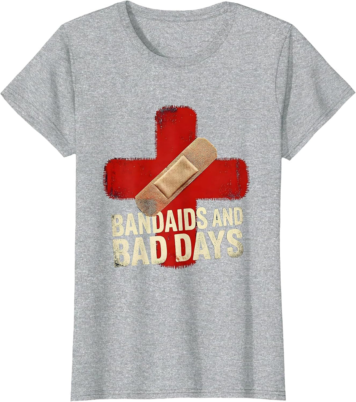 Bandaids and Bad Days School Nurse Design T-Shirt - Heather Grey