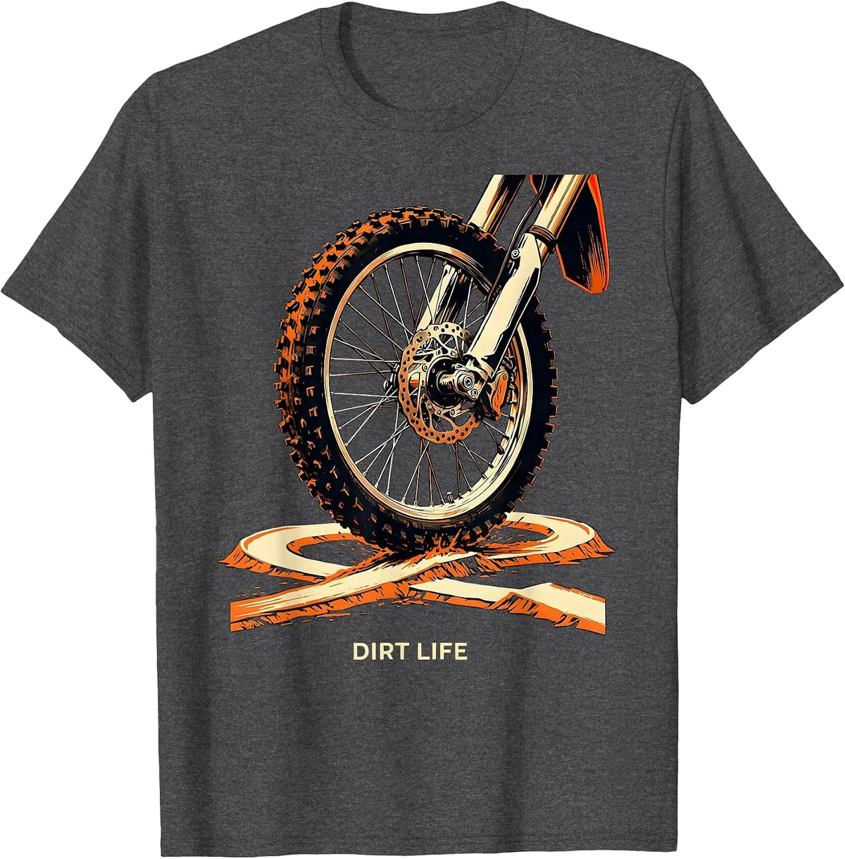 Men's Dirt Life Stencil Graphic Motocross Dirt Bike Rider T-Shirt - Dark Heather Grey