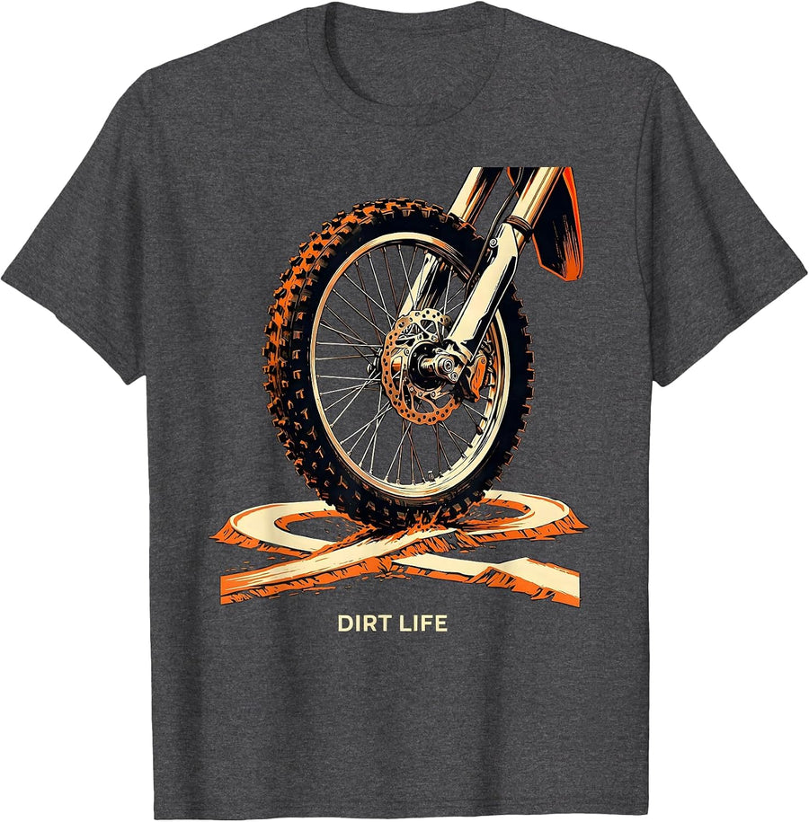 Men's Dirt Life Stencil Graphic Motocross Dirt Bike Rider T-Shirt - Dark Heather Grey
