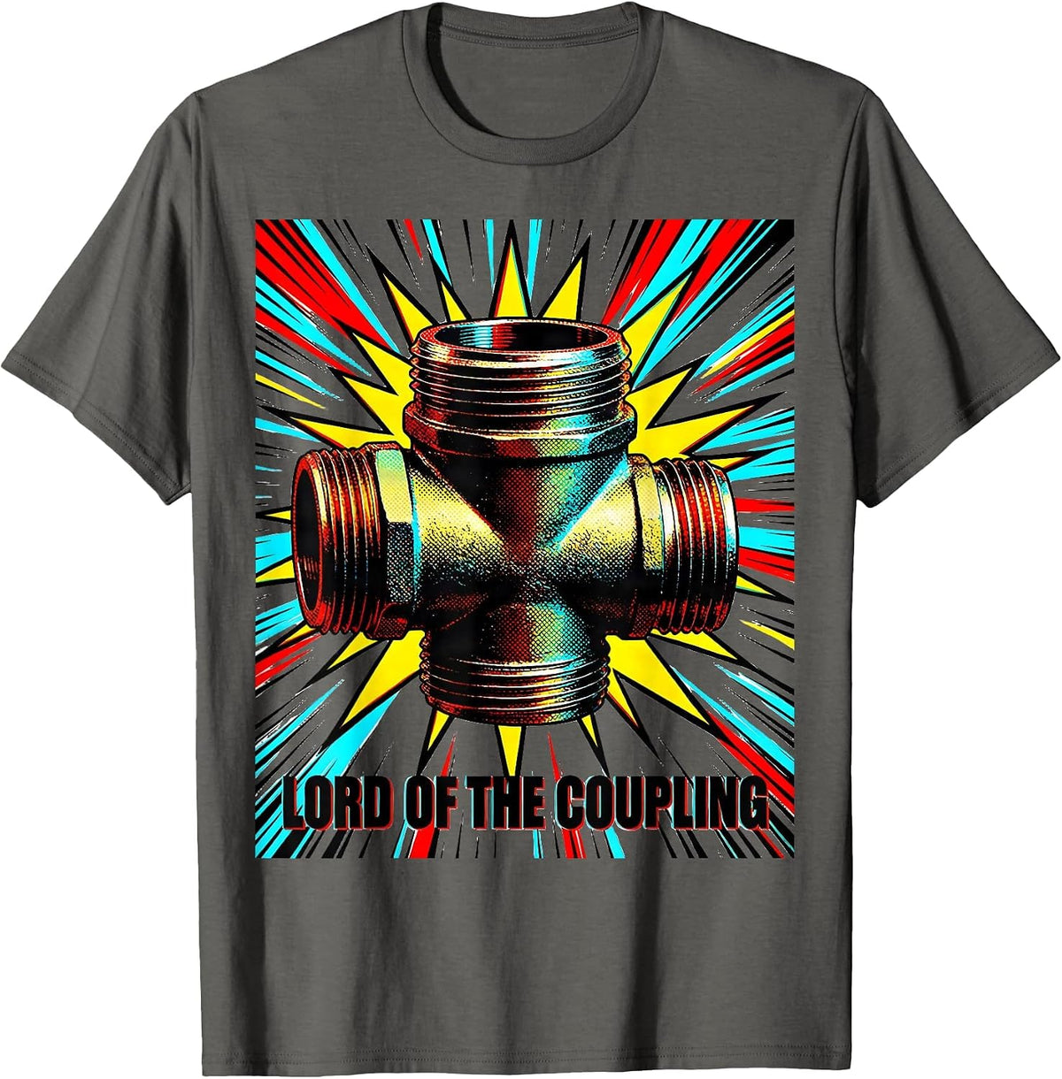 Men's Lord Of The Coupling Funny Plumber Pipefitter Occupational T-Shirt - Asphalt Grey