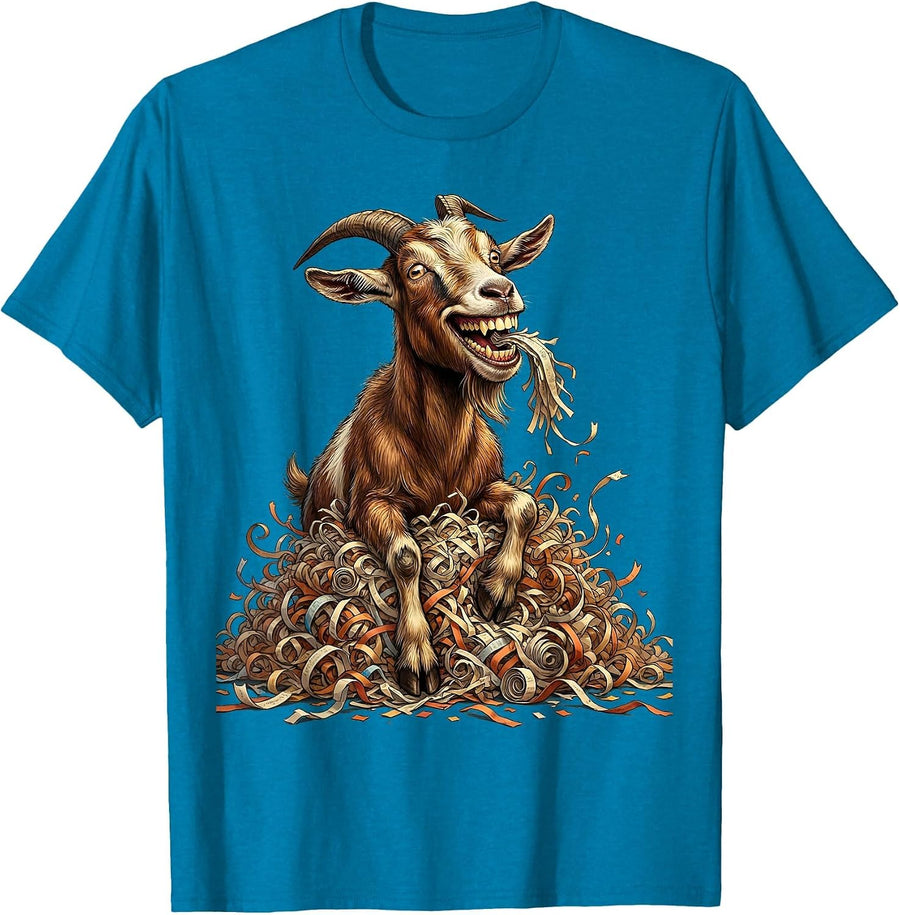 Goat Shredded Documents Funny Animal Humor T-Shirt - Sapphire Blue